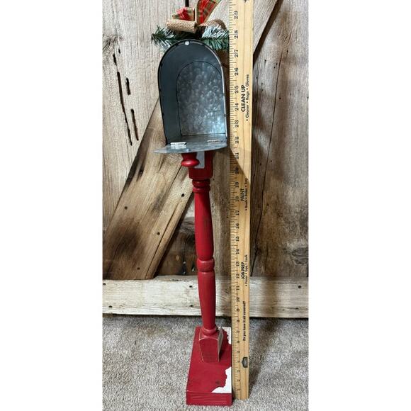 Cozy Woodland Letters to Santa Galvanized Metal Mailbox W/Wood Spindle Base - Picture 4 of 9